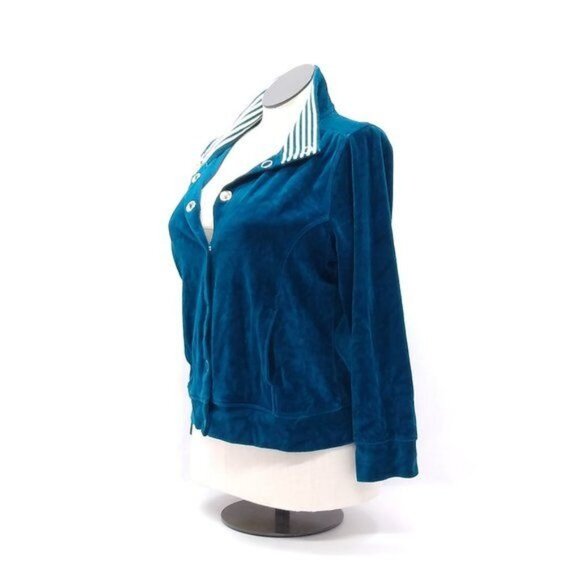 Onque Casuals Elements of Style Velour Jacket Large Snap Fasten Casual Comfort - Picture 7 of 10